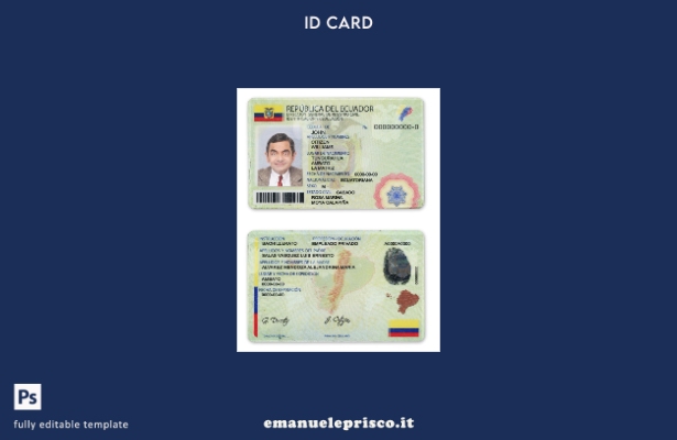 modello di documento d'identità dell'Ecuador in stile verificato