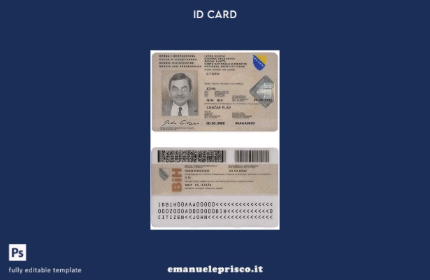 modello di documento d'identità della Bosnia ed Erzegovina in stile verificato