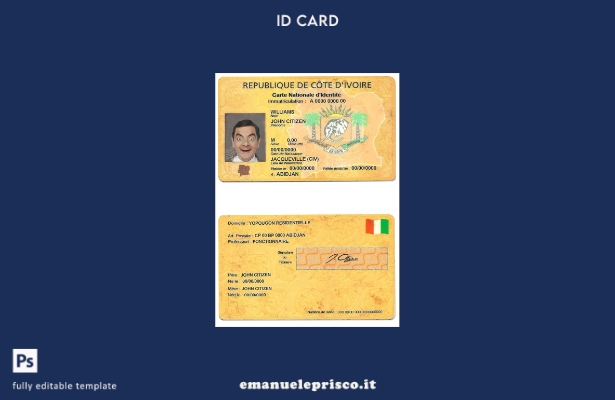 modello di documento d'identità della Costa d'Avorio in stile verificato