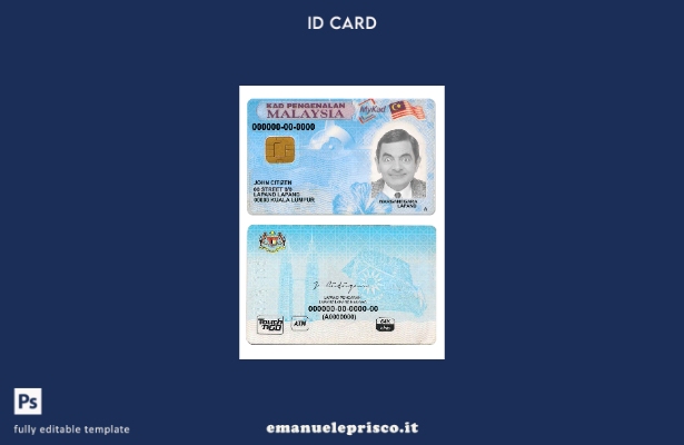 modello di documento d'identità malese in stile verificato