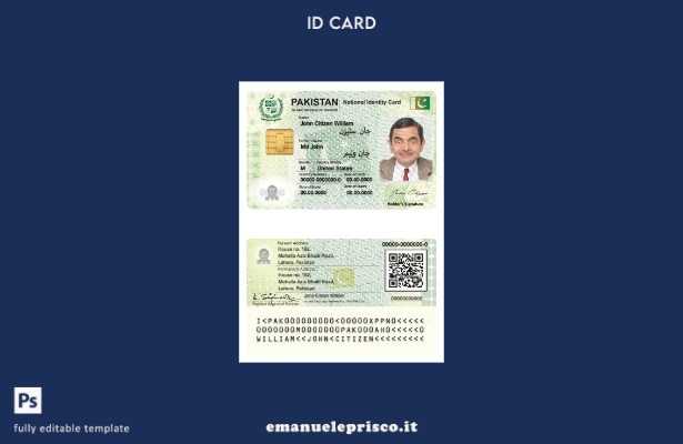 modello di documento d'identità pakistano in stile verificato