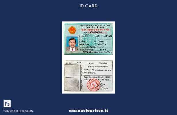 modello di documento d'identità vietnamita in stile verificato