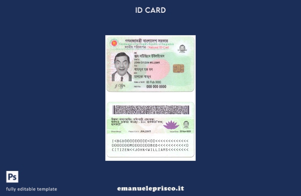modello di documento di identità del Bangladesh in stile verificato