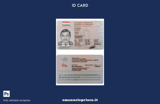 modello di documento di identità del Tagikistan in stile verificato