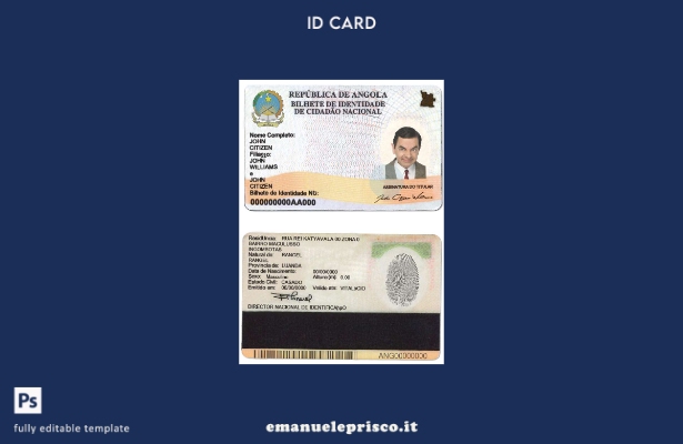 modello di documento di identità dell'Angola in stile verificato