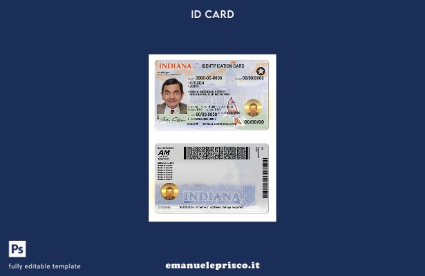 modello di documento di identità dello stato dell'Indiana USA in stile verificat