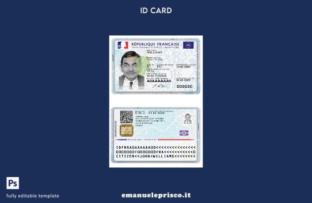 modello di nuova carta d'identità Francia stile verificato (presente a marzo).