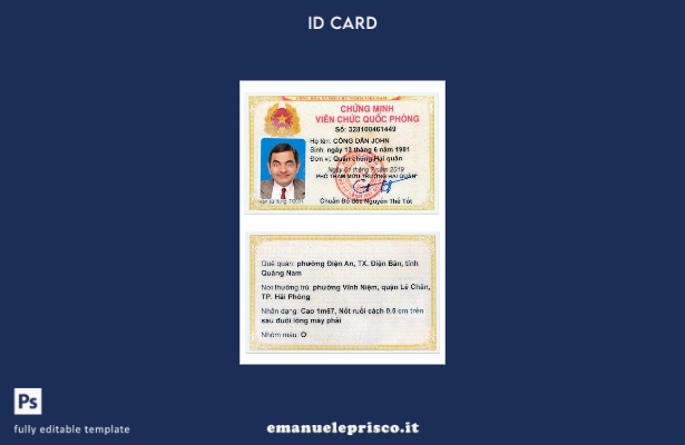 modello di versione della carta d'identità del Vietnam in stile verificato