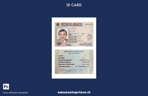 modello di versione della carta d'identità della Moldova in stile verificato