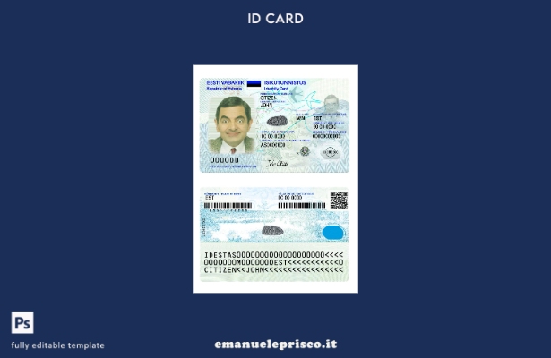 modello di versione presente della carta d'identità estone in stile verificato
