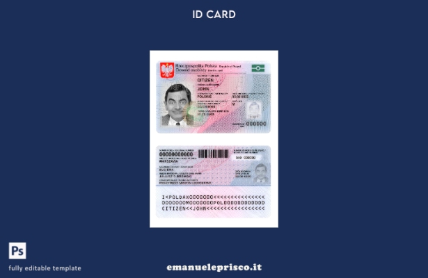 modello di versione presente della carta d'identità polacca in stile verificato