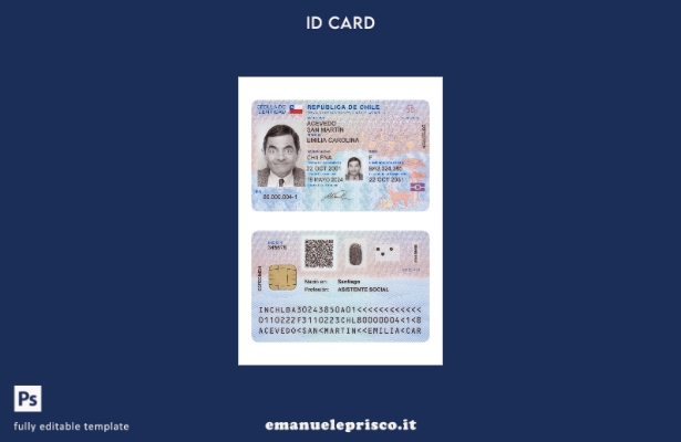 modello presente della carta d'identità del Cile in stile verificato