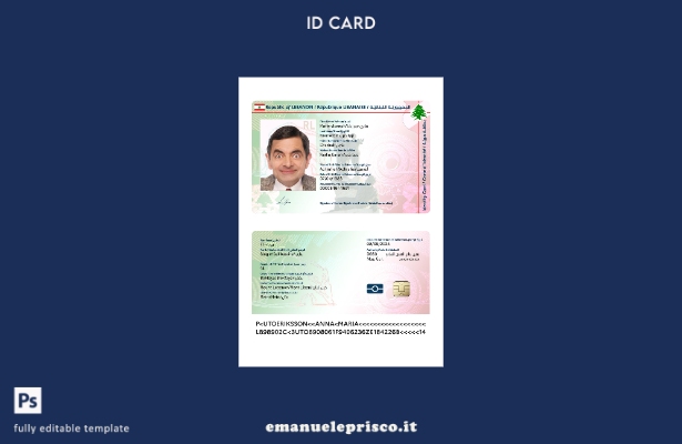 modello presente della carta d'identità del Libano in stile verificato