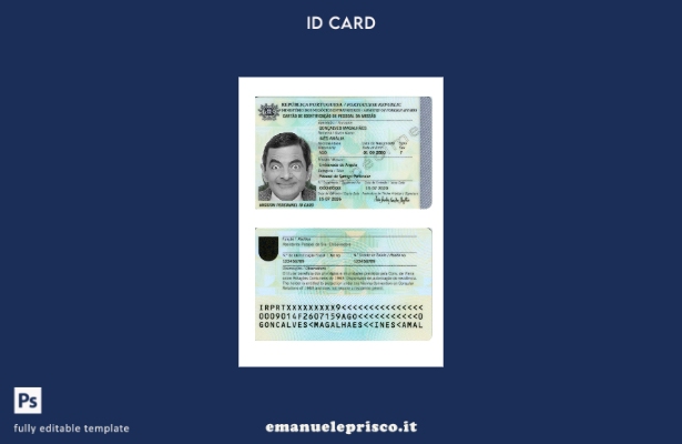 modello presente della carta d'identità del Portogallo in stile verificato