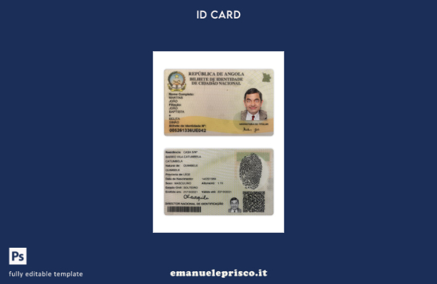 modello presente della carta d'identità dell'Angola in stile verificato