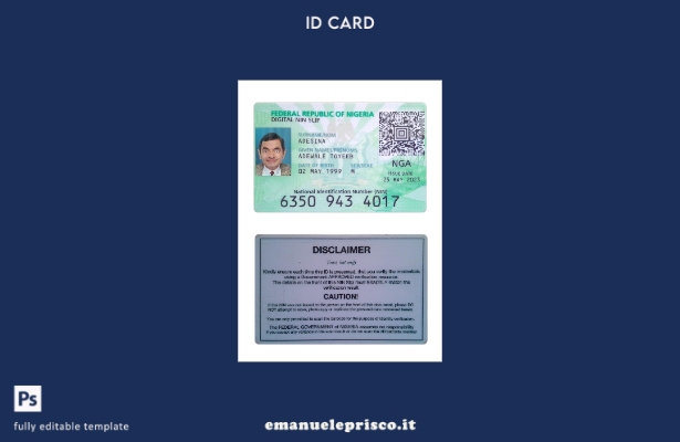 modello presente della carta d'identità digitale della Nigeria in stile verifica