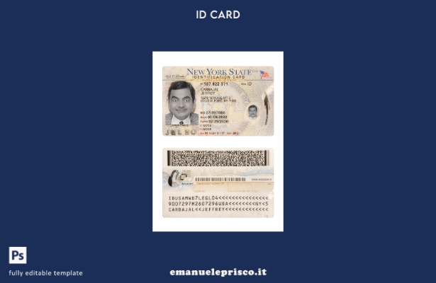 modello presente di carta d'identità USA New York in stile verificato