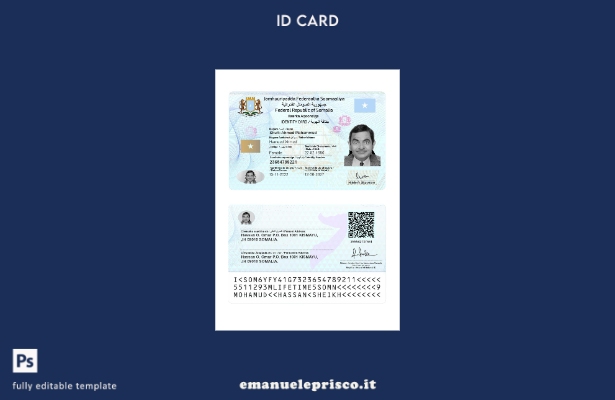 modello presente di carta d'identità della Somalia in stile verificato