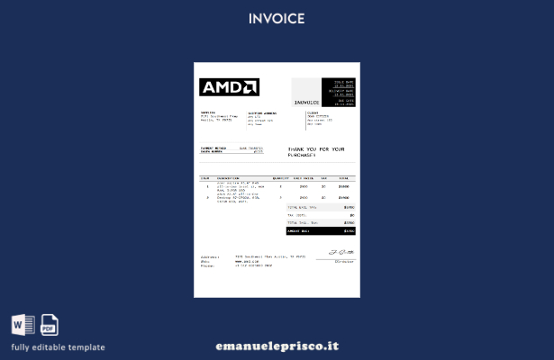 Modello di fattura AMD USA in stile verificato