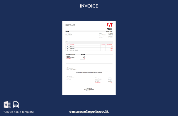 Modello di fattura Adobe USA in stile verificato