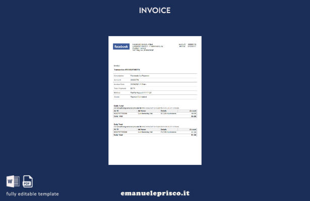 Modello di fattura Facebook USA in stile verificato