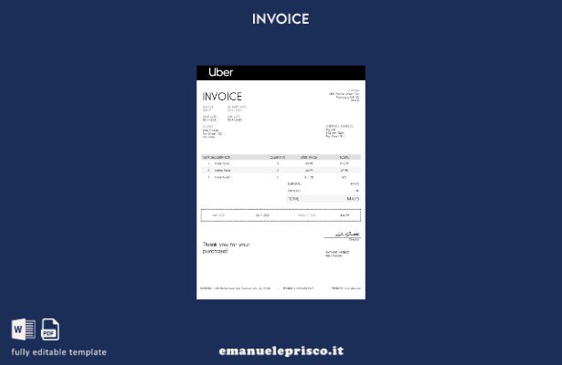 Modello di fattura Uber USA in stile verificato