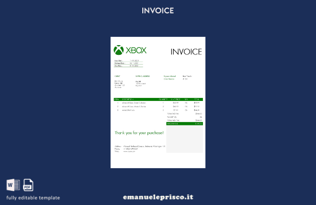 Modello di fattura Xbox USA in stile verificato