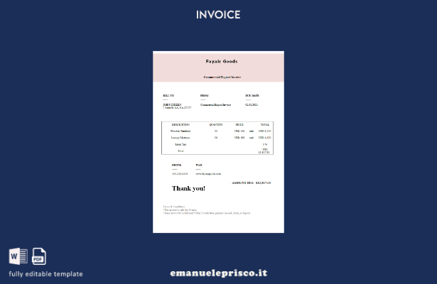 Modello di fattura per merci Fayair USA in stile verificato