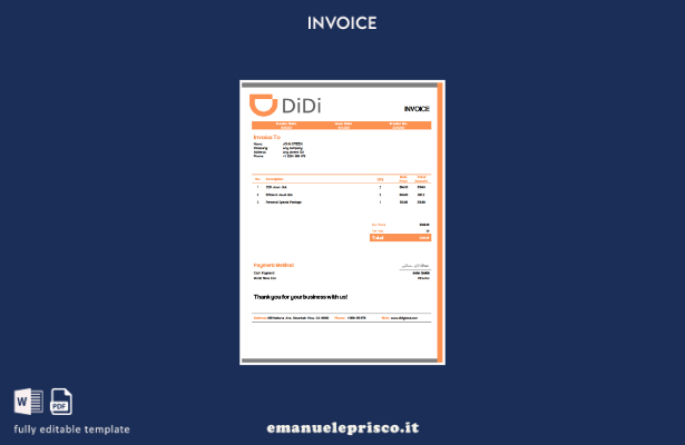 modello di fattura Didi Chuxing USA in stile verificato