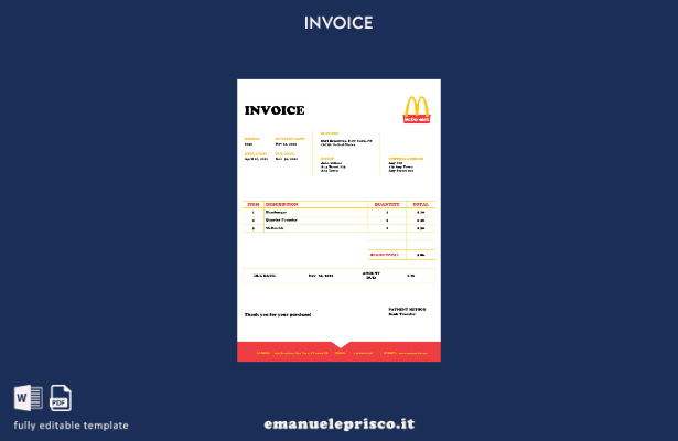 modello di fattura McDonald's USA in stile verificato