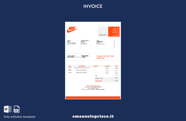 modello di fattura Nike USA stile verificato