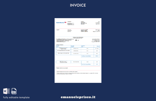 modello di fattura USA Bank of America in stile verificato