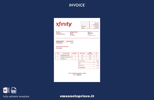 modello di fattura USA Xfinity in stile verificato