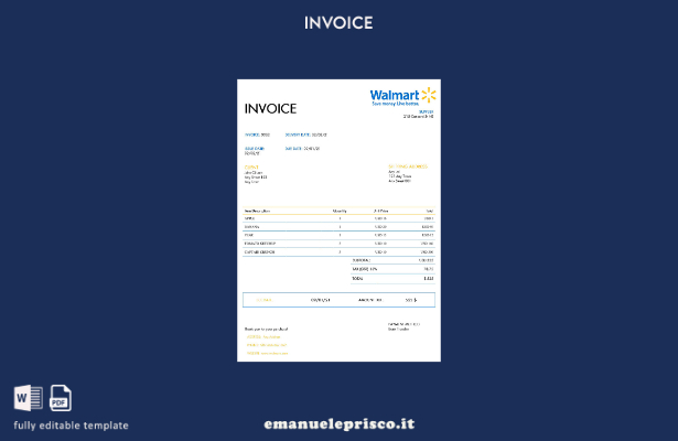 modello di fattura Walmart USA in stile verificato