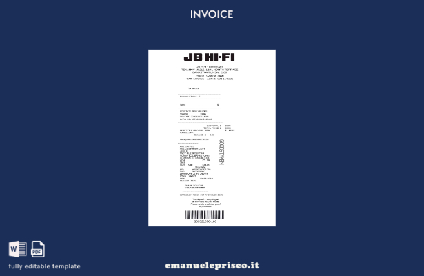 modello di fattura fiscale Australia JB Hi Fi in stile verificato