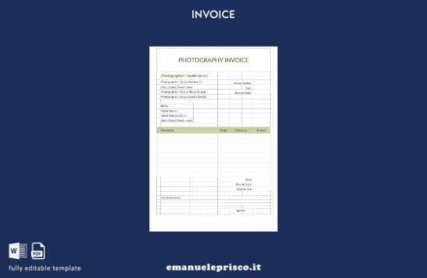 modello di fattura per fotografia di esempio di stile verificato