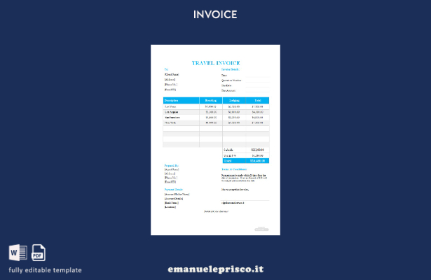 modello di formato di fattura di viaggio gratuito in stile verificato