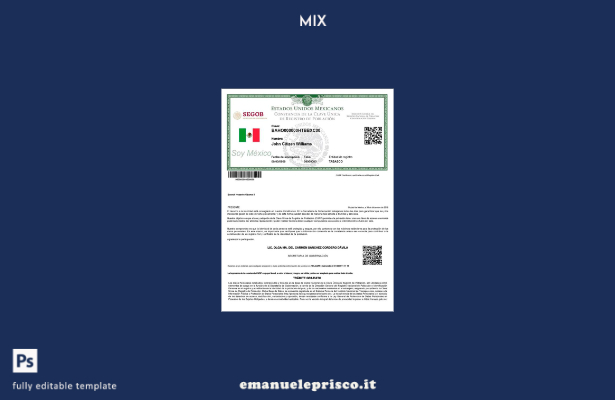 modello PSD stile verificato Messico Registro de Poblacion de Mexico (numero CUR