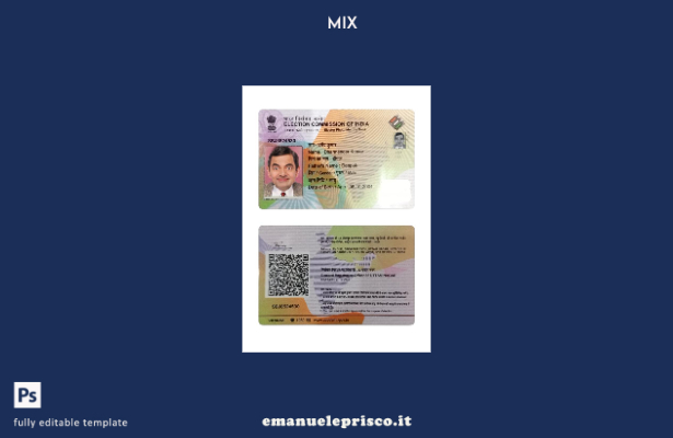 modello di carta d'identità con foto dell'elettore indiano in stile verificato (
