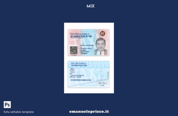 modello di carta d'identità del tassista francese in stile verificato