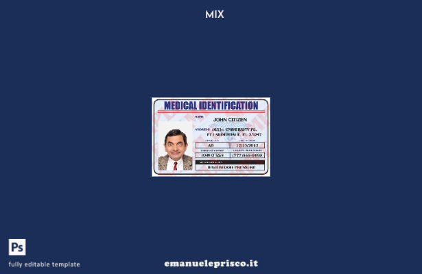 modello di carta d'identità medica USA in stile verificato