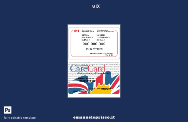 modello di carta del numero di previdenza sociale canadese (SIN) in stile verifi