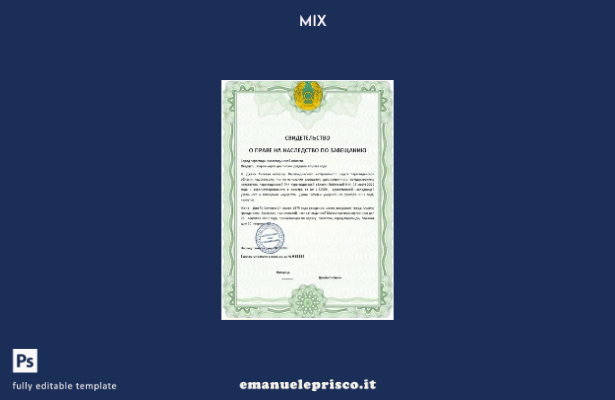 modello di certificato di eredità del Kazakistan in stile verificato