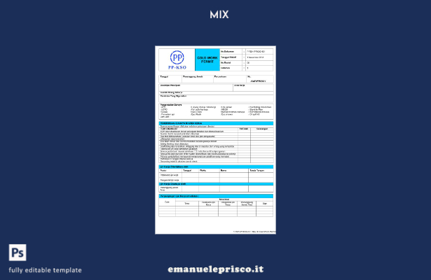 modello di permesso di lavoro aziendale PP KSO in stile verificato