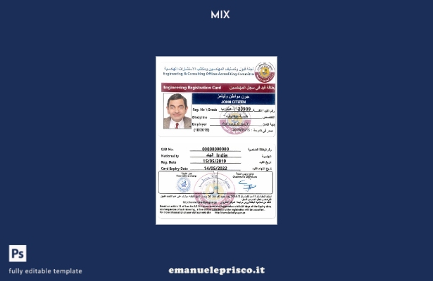 modello di scheda di registrazione tecnica del Qatar in stile verificato