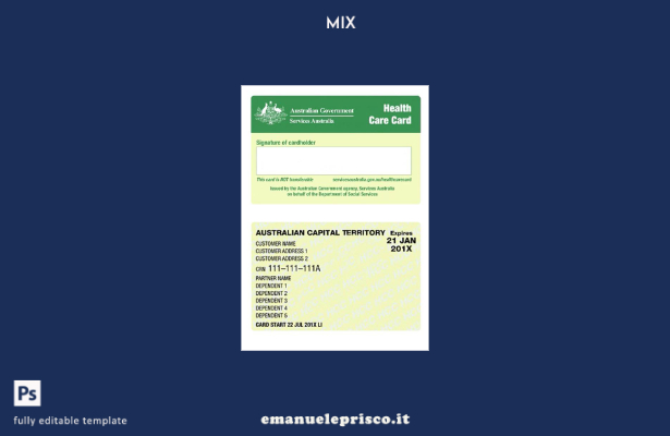 modello di tessera sanitaria australiana in stile verificato