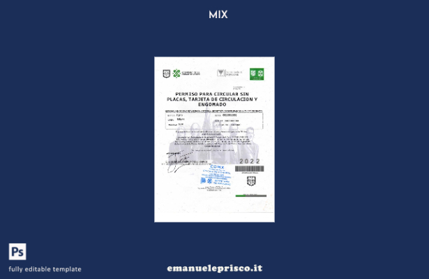 modello verificato stile Messico Permiso Para Circular Sin Placas