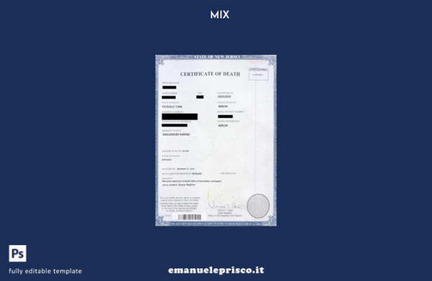 stile verificato Modello di certificato di morte e certificato di morte del regi