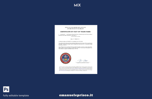 stile verificato USA Colorado Modello di certificato di fatto del nome commercia