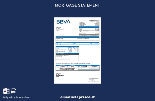 estratto conto del mutuo bancario Paraguay BBVA in stile verificato nel modello